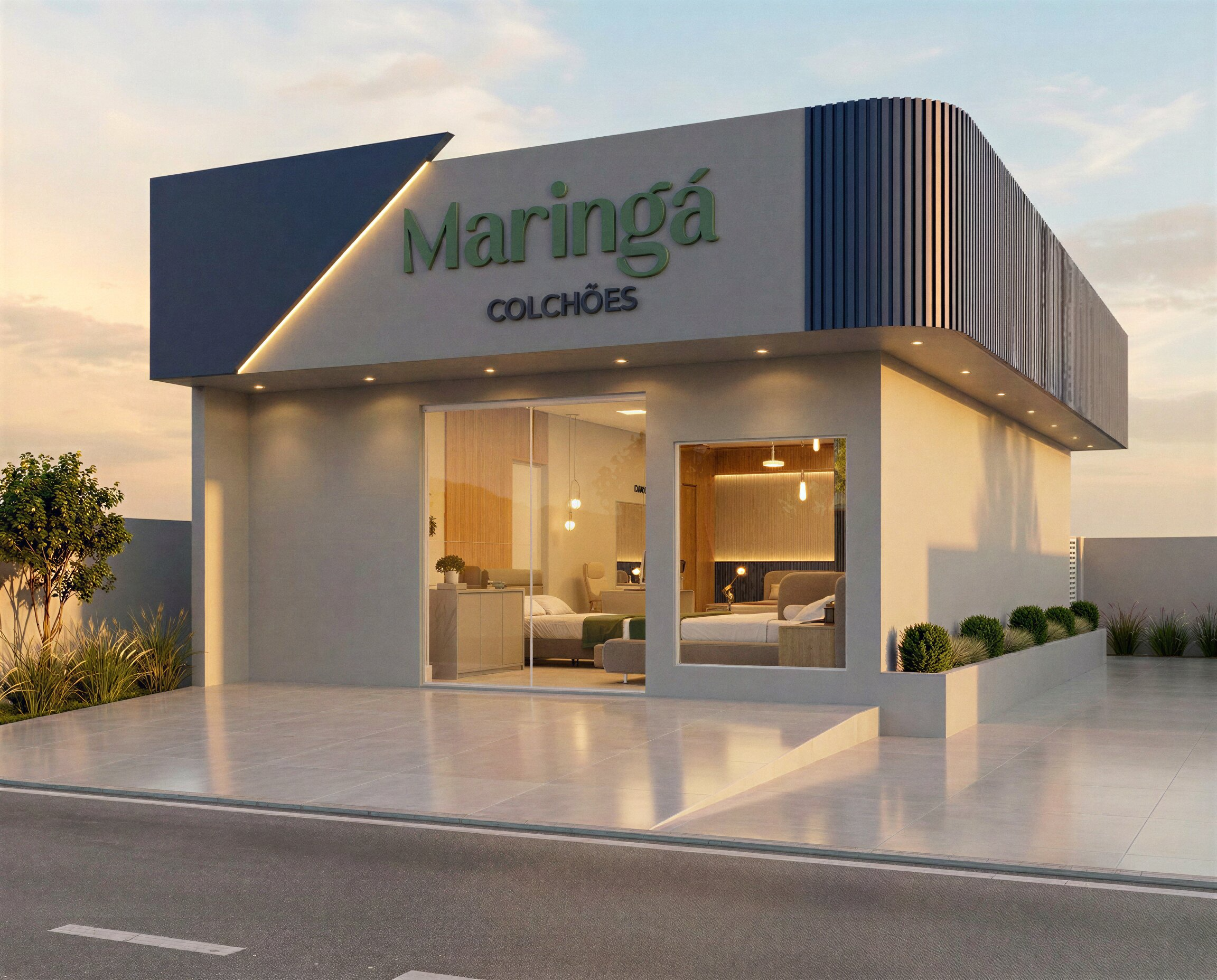 Fachada Maringá Colchões vista 3/4